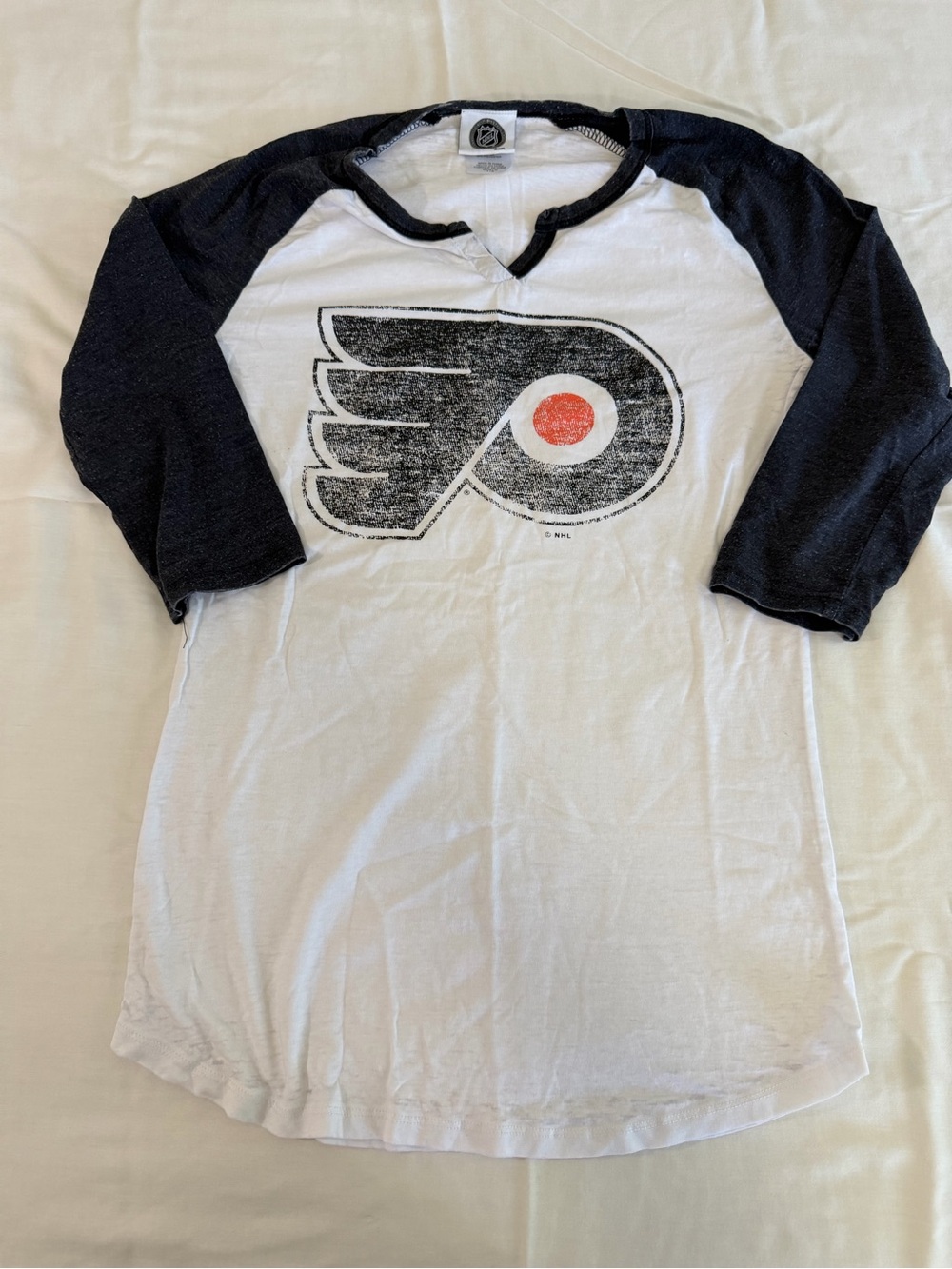 NHL White & Black Raglan Tee with Orange Accent